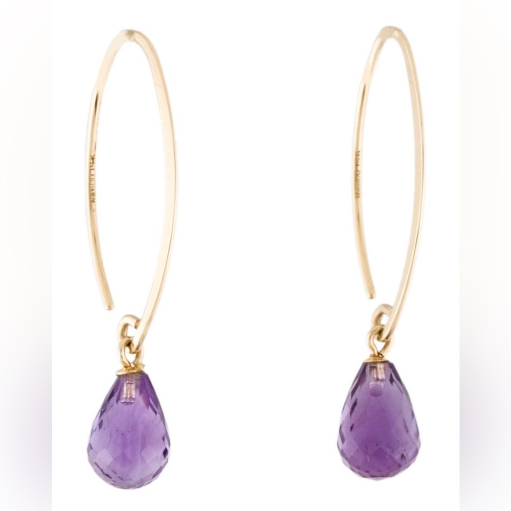 14K Gold and Purple Drop Amethyst Earrings